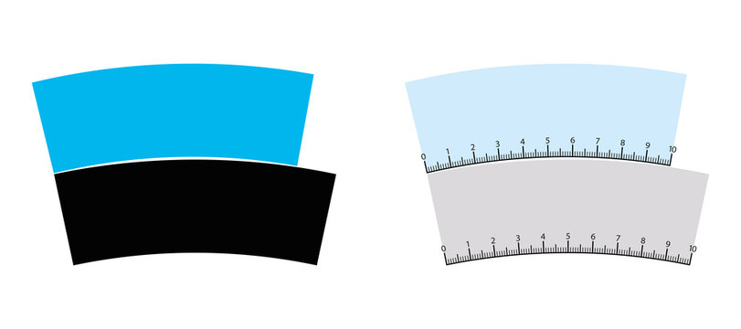 Jastrow optical illusion. The blue and the black arches are identical and of same lenth. Also known as ring segment, Wundt area or Boomerang illusion. Isolated illustration on white background. Vector