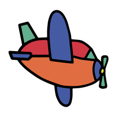 Cute plane cartoon illustration isolated on white background for children color book