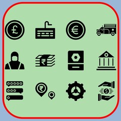 Simple 12 icon set of business related book, keyboard, engineering and bank vector icons. Collection Illustration