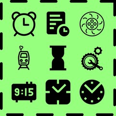 Simple 9 icon set of time related clock, digital clock, clock and break vector icons. Collection Illustration