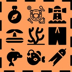 Simple 9 icon set of sea related [iconsRandom:4] vector icons. Collection Illustration