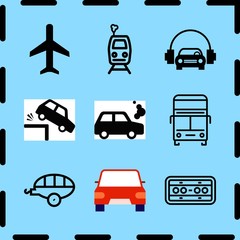 Simple 9 icon set of travel related car, car, car and cliff and public transport vector icons. Collection Illustration