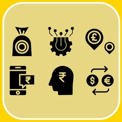 Simple 6 icon set of business related smartphone, pin, exchange and head vector icons. Collection Illustration
