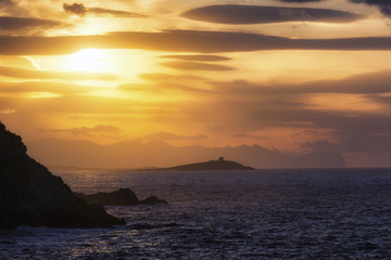 Naklejka na ściany i meble romantische Küste von Sizilien bei Sonnenuntergang