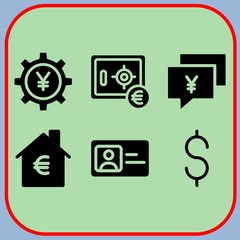 Simple 6 icon set of business related mortgage, yen, safebox and yen vector icons. Collection Illustration