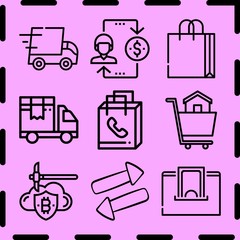 Simple 9 icon set of commerce related [iconsRandom:4] vector icons. Collection Illustration