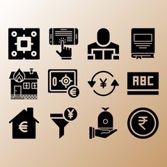 Safebox, funnel and mortgage related premium icon set