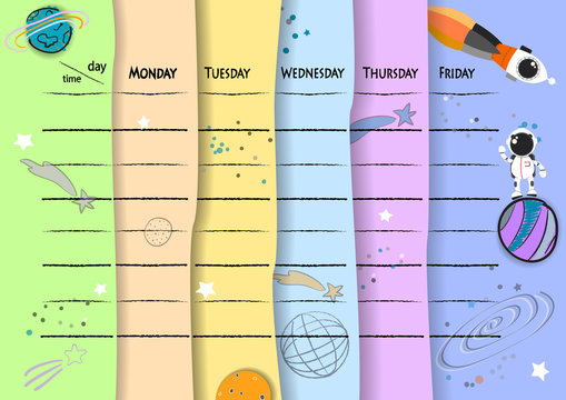 School timetable background with hand drawn space elements.