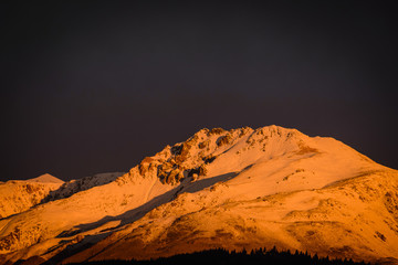 Alpenglow over the mountains near Esquel, Patagonia , Argentina