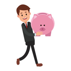 Businessman with piggy cartoon vector illustration graphic design