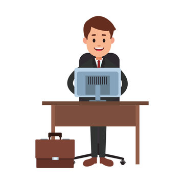 Businessman working with computer cartoon vector illustration graphic design