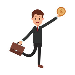 Businessman with briefcase and coin vector illustration graphic design