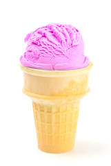 Single Scoop of Pink Ice Cream Cone on a White Background