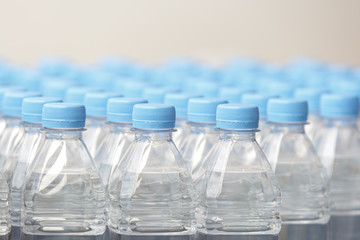 Many bottles of pure mineral water