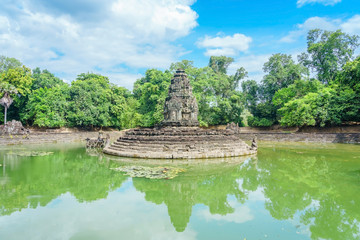 Fototapeta na wymiar Preah Neak Pean, Siem Reap, Cambodia - an artificial island with a Buddhist temple on a circular island in Preah Khan Baray built during the reign of King Jayavarman VII. Angkor. Siem Reap. Cambodia.