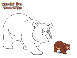 Coloring the Cute Cartoon Bear. Educational Game for Kids. Vector illustration.