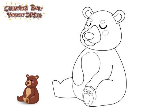 Coloring the Cute Cartoon Bear. Educational Game for Kids. Vector illustration.