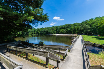 Fototapeta na wymiar Landscape of the Swimming and Fishing Area in Colonel Denning State Park in Tuscarora State Forest in Pennsylvania