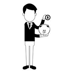 Businessman inserting coin into piggy cartoon vector illustration graphic design