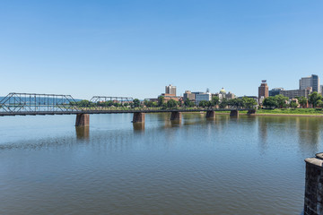 Fototapeta na wymiar Skyline of Harrisburg Pennsylvania from City Island from accross the Susquehanna River