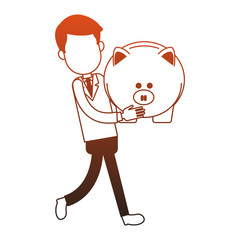 Businessman with piggy cartoon vector illustration graphic design