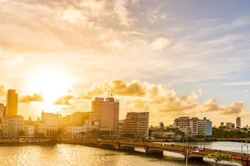 Sunset at Capibaribe River (Rio Capibaribe), Alfandega Bund (Cais da Alfândega), Recife,...