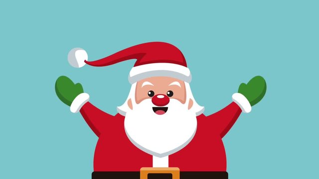Cute santa claus cartoon over blue background High definition animation colorful scenes