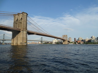 Fototapeta na wymiar New York Brooklyn Bridge Manhattan Landscape City Urban Architecture Building Sea River