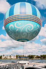 Orlando, Florida - DEC, 2017 - Beautiful blue sky day with flying blue balloon background view