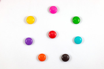 colorful sweet circle shape . sugar yummy balls candy on white background .