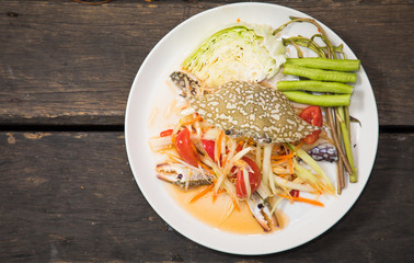 green papaya salad with crab, Som tum, Thai Food