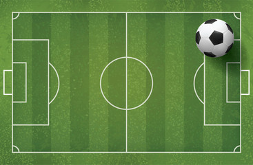 Soccer football ball on green grass of soccer field pattern and texture for background. Vector.