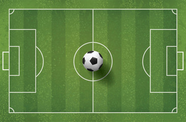 Soccer football ball on green grass of soccer field pattern and texture for background. Vector.