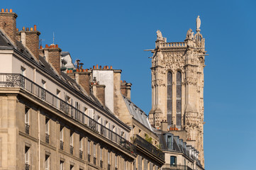 Fototapeta na wymiar Saint-Jacques Tower (Tour Saint-Jacques) in Paris