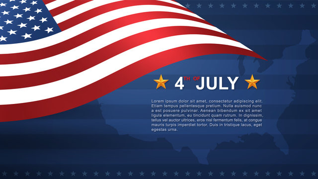 4th of July background for USA(United States of America) Independence Day with blue background and American flag. Vector.