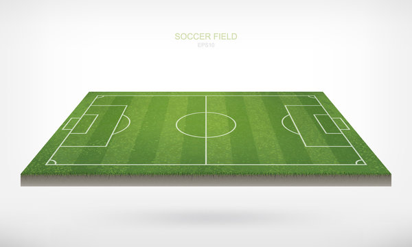 Soccer football field on white background. With perspective views pattern and texture of green grass field. Vector.
