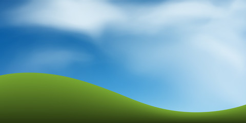 Obraz premium Green grass hill with blue sky. Abstract background park and outdoor for landscape idea. Use for natural article both on print and website. Vector.