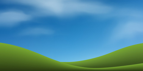 Obraz na płótnie Canvas Green grass hill with blue sky. Abstract background park and outdoor for landscape idea. Use for natural article both on print and website. Vector.
