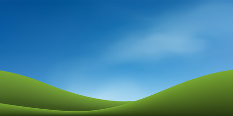 Obraz premium Green grass hill with blue sky. Abstract background park and outdoor for landscape idea. Use for natural article both on print and website. Vector.