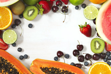 Fresh summer fruits and berries. Concept of healthy eating.