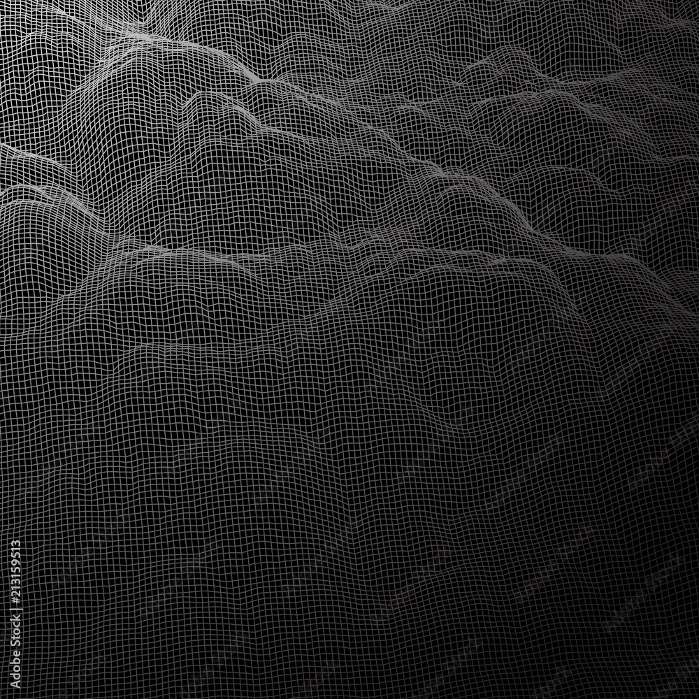 Poster digital landscape with mountains or clouds made of line grid