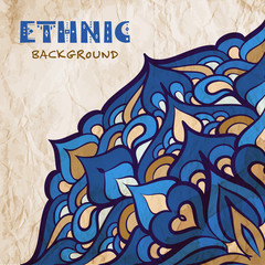 Vector oriental mandala motif on an old grunge paper. Ethnic vintage background.