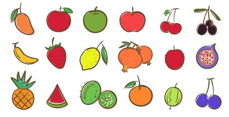 Mix fruits collection, cute colorful vector illustration in cartoon style