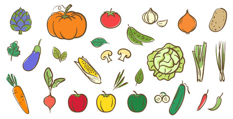 Mix vegetables collection, cute colorful vector illustration in cartoon style