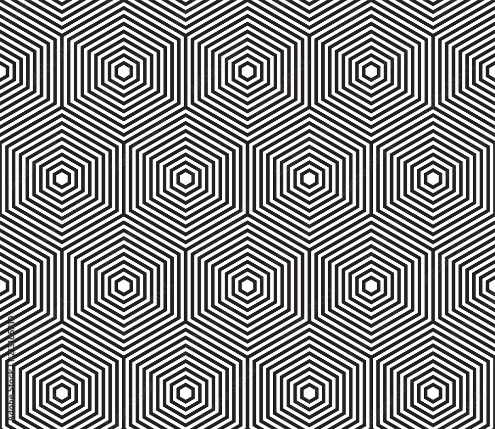 Fototapete Abstract geometric pattern vector background of seamless hexagon mosaic grid lines with rhombus wireframe pattern