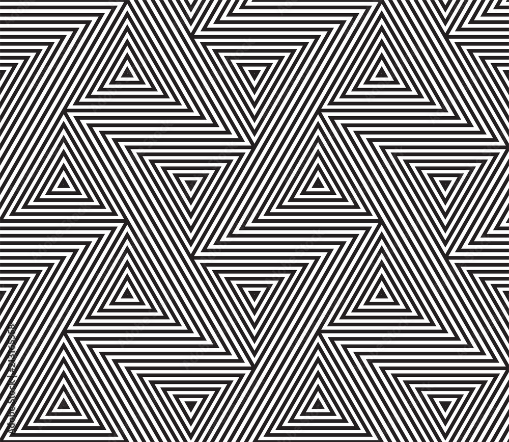 Poster Abstract geometric pattern vector background of seamless triangle mosaic grid lines and tangle optical illusion pattern