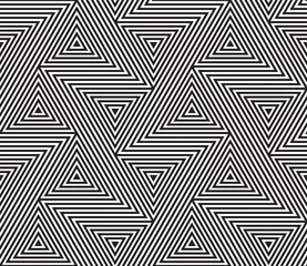 Abstraktes geometrisches Muster, Vektorhintergrund aus nahtlosen Dreiecksmosaik-Rasterlinien und optischem Täuschungsmuster © Ron Dale