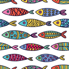 Fototapeta na wymiar Cute fish. Kids background. Seamless pattern.