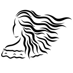 Charming young woman with long hair, black lines