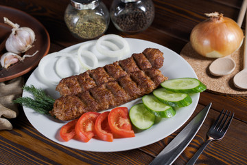 Barbecue, chicken kebab with vegetables
